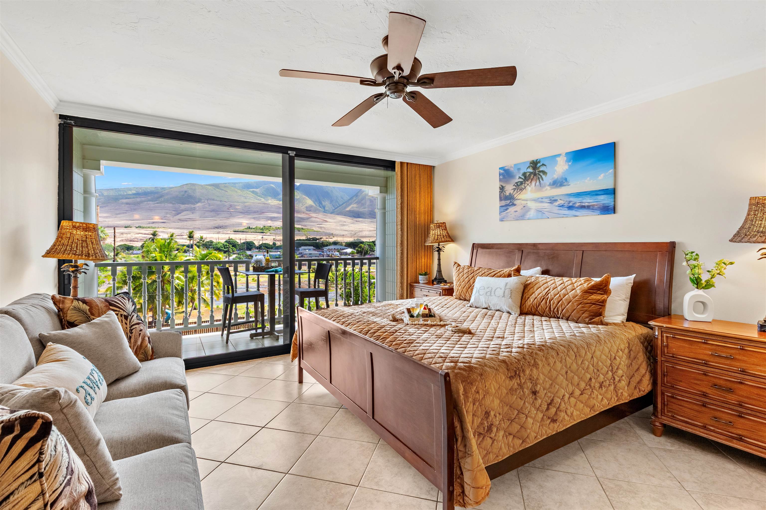 475 Front Street, Unit 430 Lahaina, HI 96761 - Photo 9 of 19 a bed room with a bed and a balcony