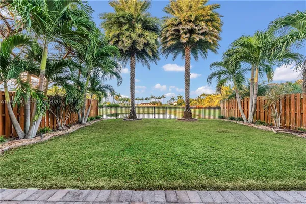 a view of a yard with a palm trees