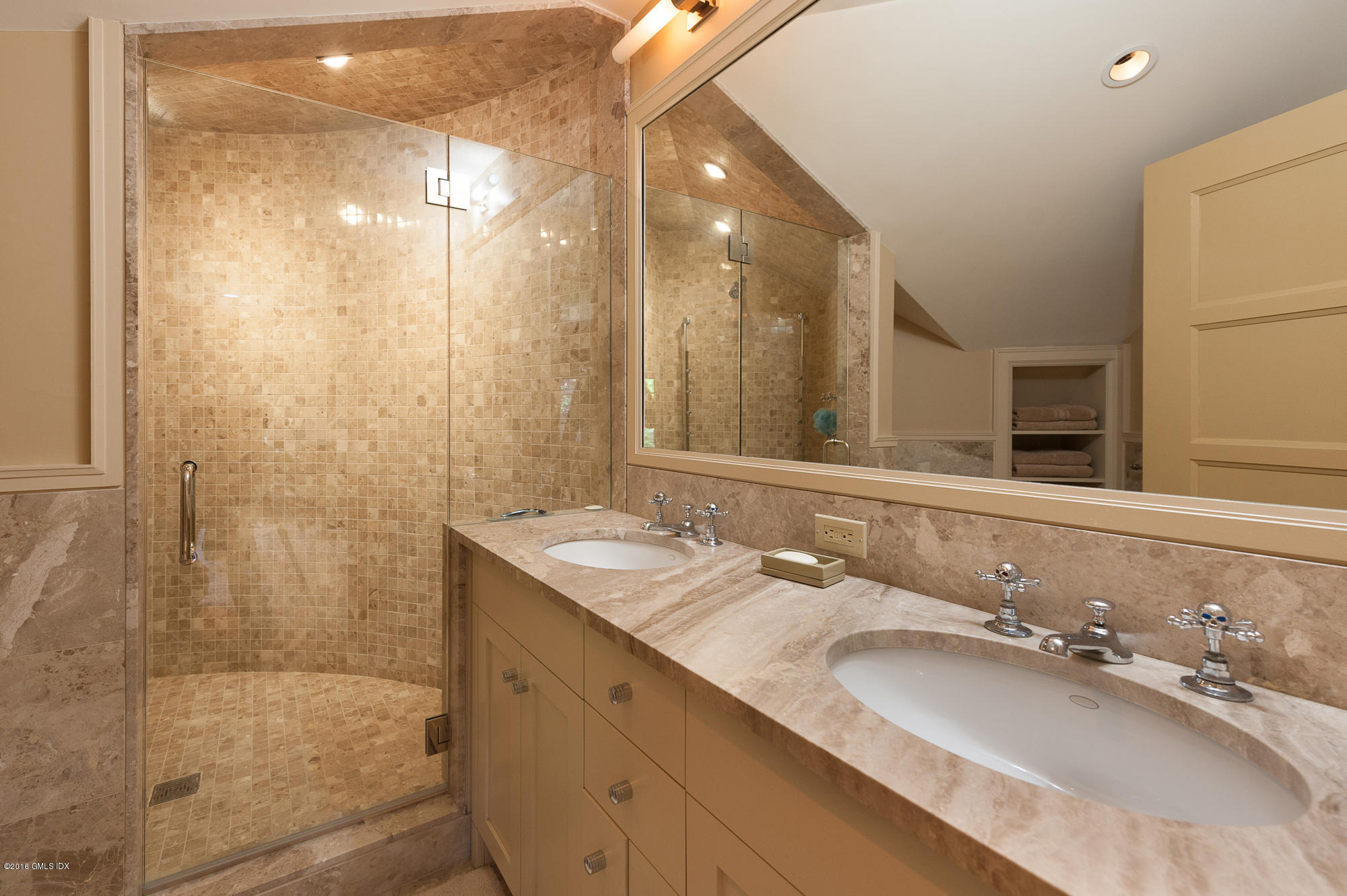 2 Seagate Road Riverside, CT 06878 - Photo 24 of 38 a bathroom with a granite countertop sink mirror and double