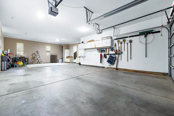 a view of a garage with furniture