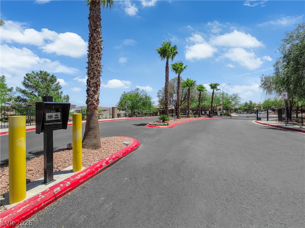 646 Monument Point Street Henderson, NV 89002 - Photo 32 of 44 Enter through secure gates, flanked by mature palm trees and lush landscaping.