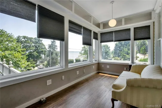 a living room with a large window