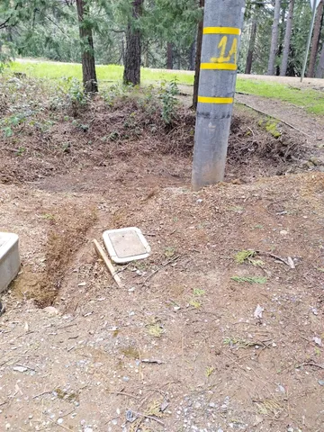 a view of a yard with swimming pool