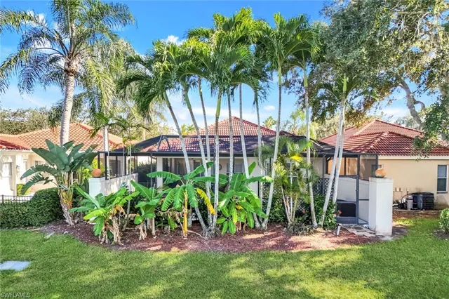 a view of a backyard with a garden and plants