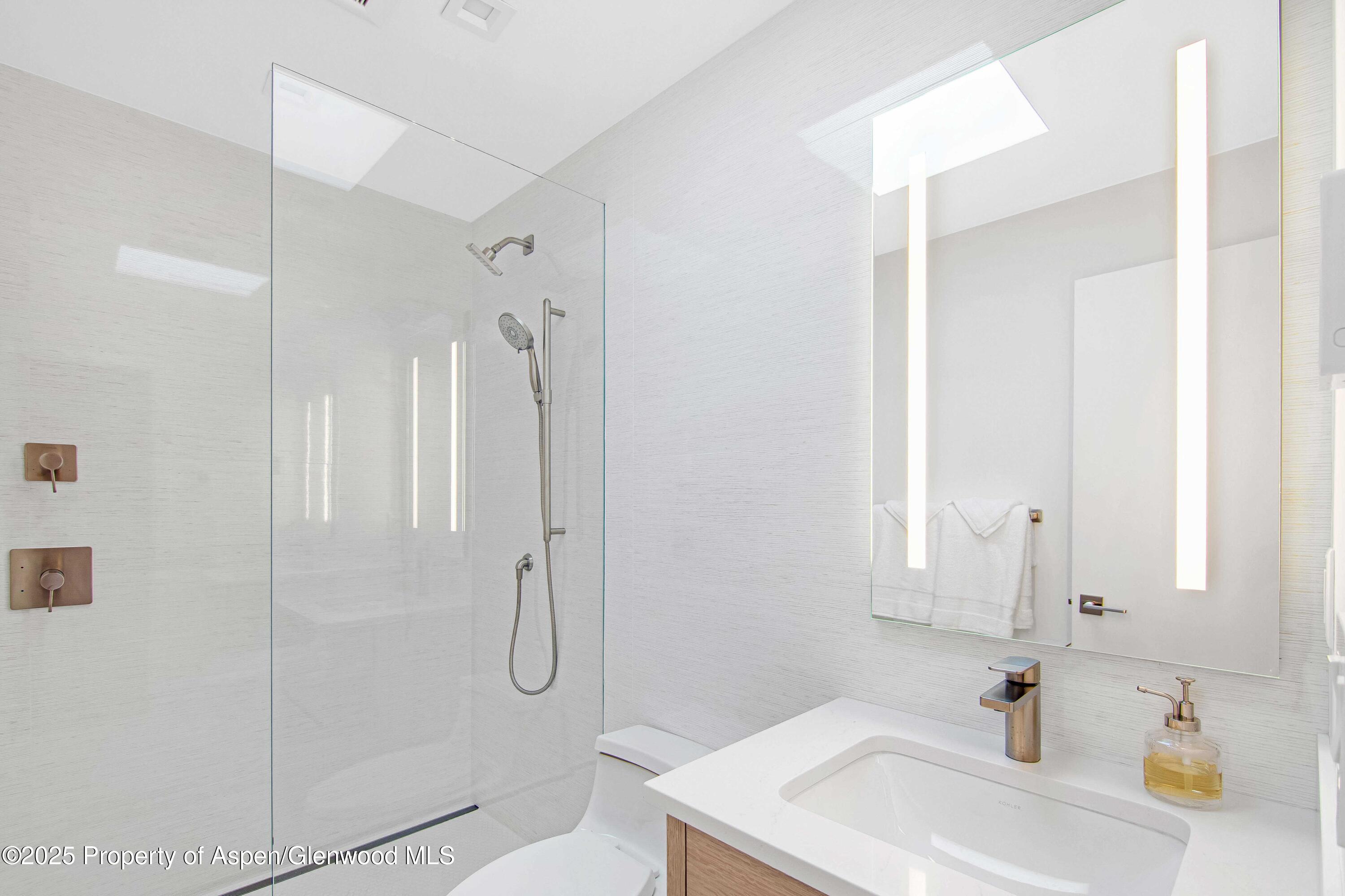 100 East Dean Street, Unit 3B Aspen, CO 81611 - Photo 13 of 16 a bathroom with a shower sink and mirror