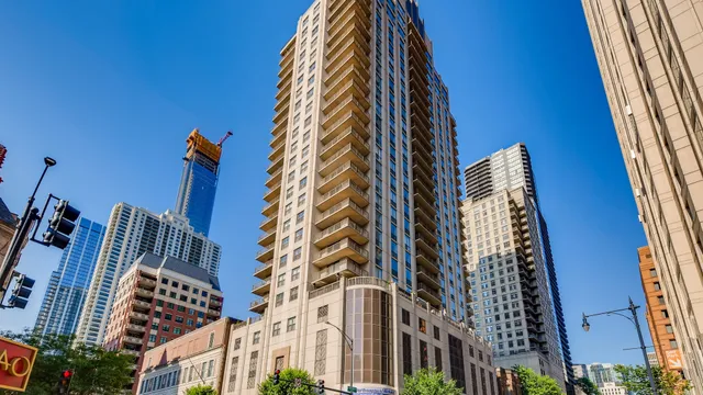 a city view with tall buildings