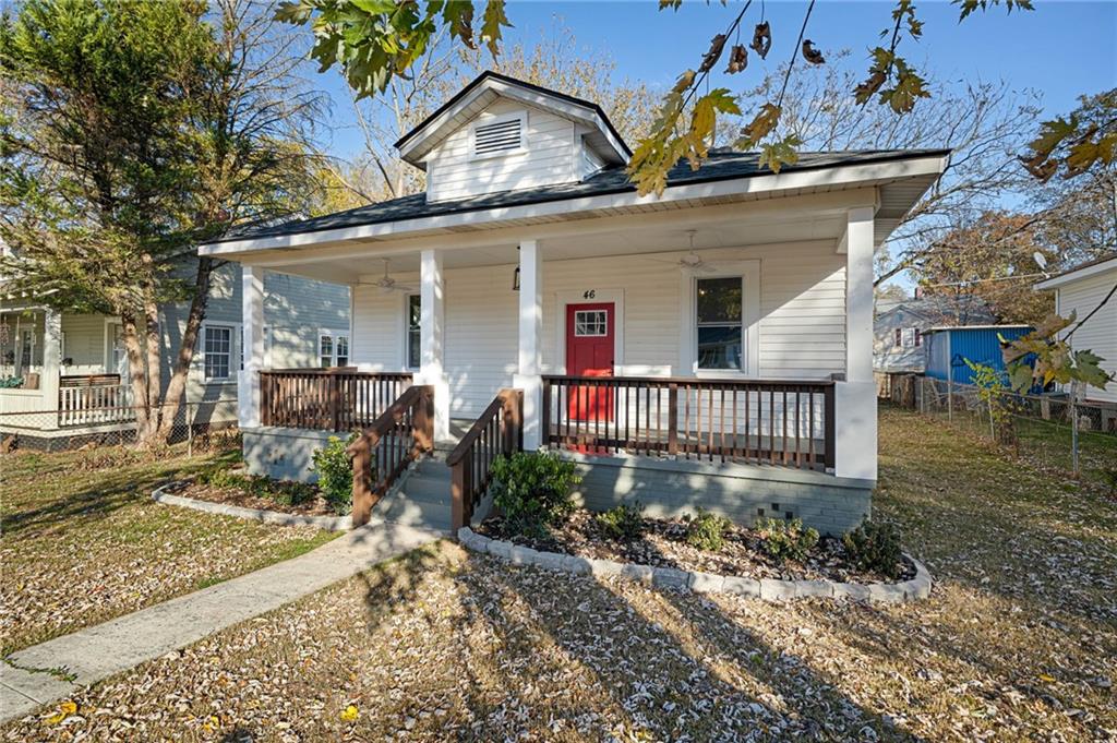 a view of a house with a porch