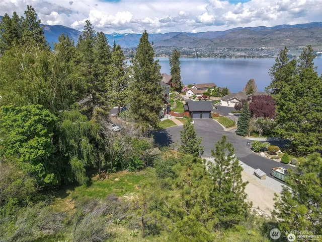 a view of a lake with a city