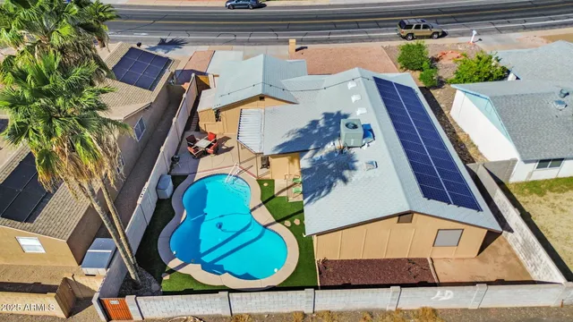 an aerial view of a house