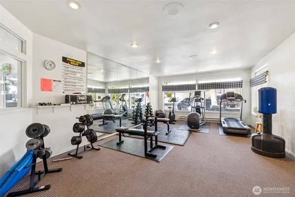 a view of a room with gym equipment
