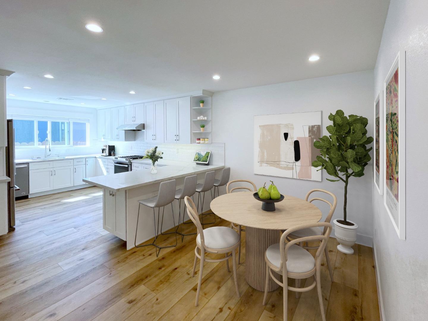 808 Sonia Way Mountain View, CA 94040 - Photo 5 of 20 a kitchen with a dining table chairs wooden floor and appliances