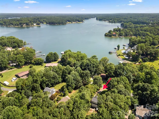 a view of a lake with a city