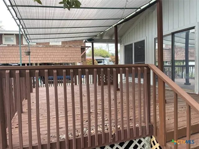 a view of wooden balcony