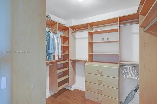 a view of walk in closet with empty racks