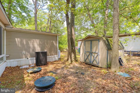 a view of yard with swimming pool and trees in the background