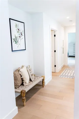 a bedroom with a bed and furniture