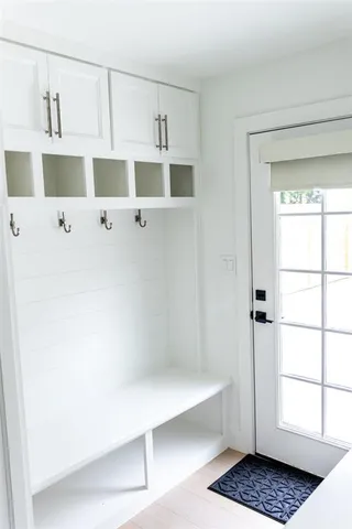 a bathroom with a bathtub