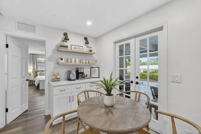 a view of a dining room and livingroom view