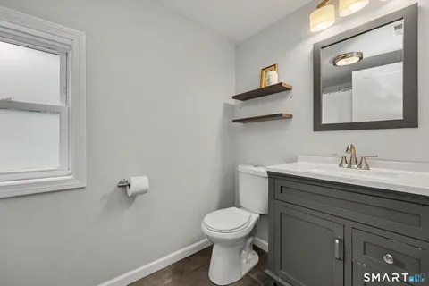 a bathroom with a toilet a sink and mirror