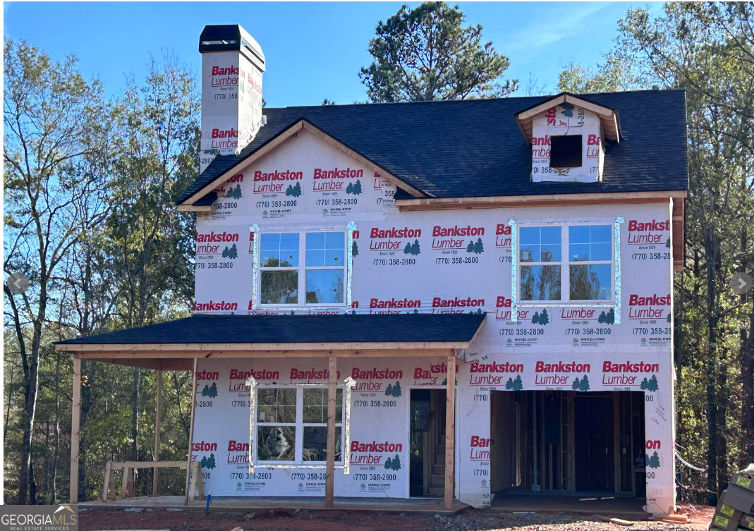 front view of a building with a street