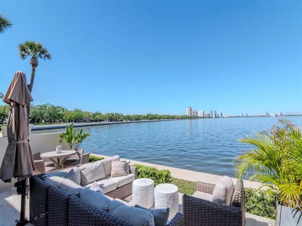 a view of a lake with a big yard