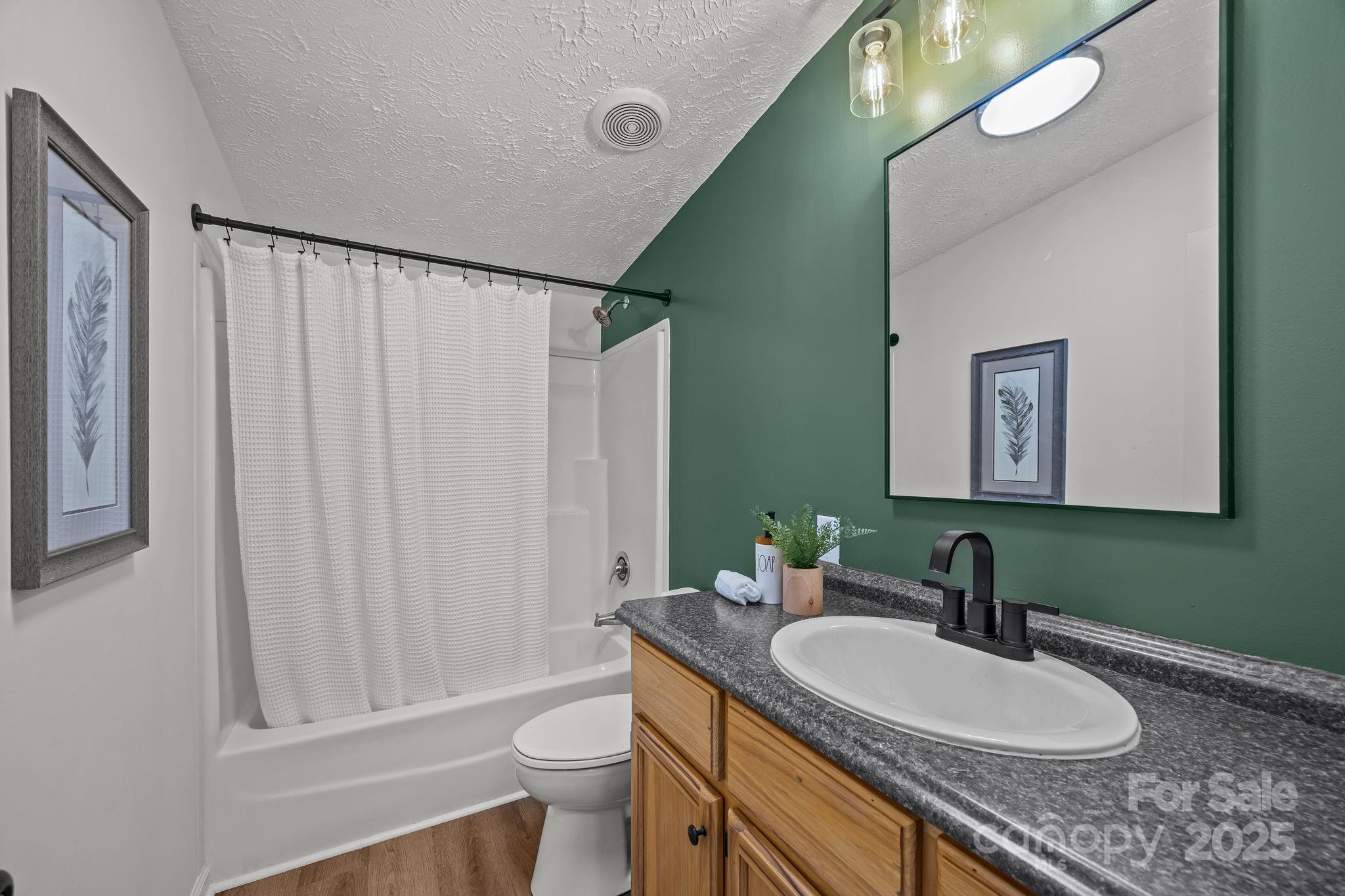 86 Tuts Terrace Sylva, NC 28779 - Photo 26 of 48 a bathroom with a granite countertop sink and a mirror
