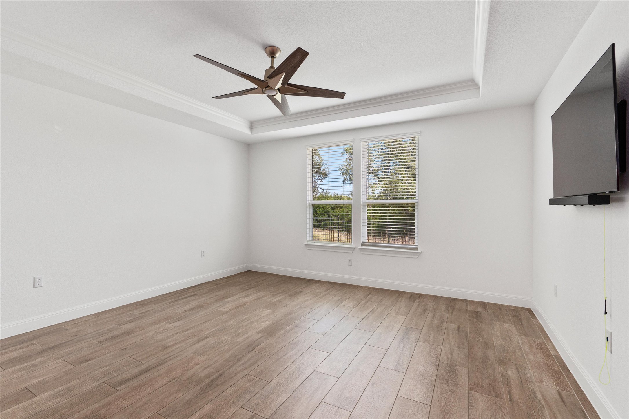 202 Spanish Star Street Georgetown, TX 78633 - Photo 17 of 32 an empty room with wooden floor fan and windows