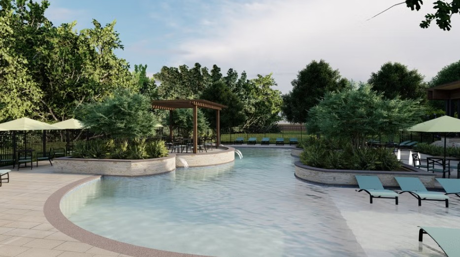 13617 Gray Landing Drive Elgin, TX 78621 - Photo 26 of 29 a view of a swimming pool with a patio and a garden