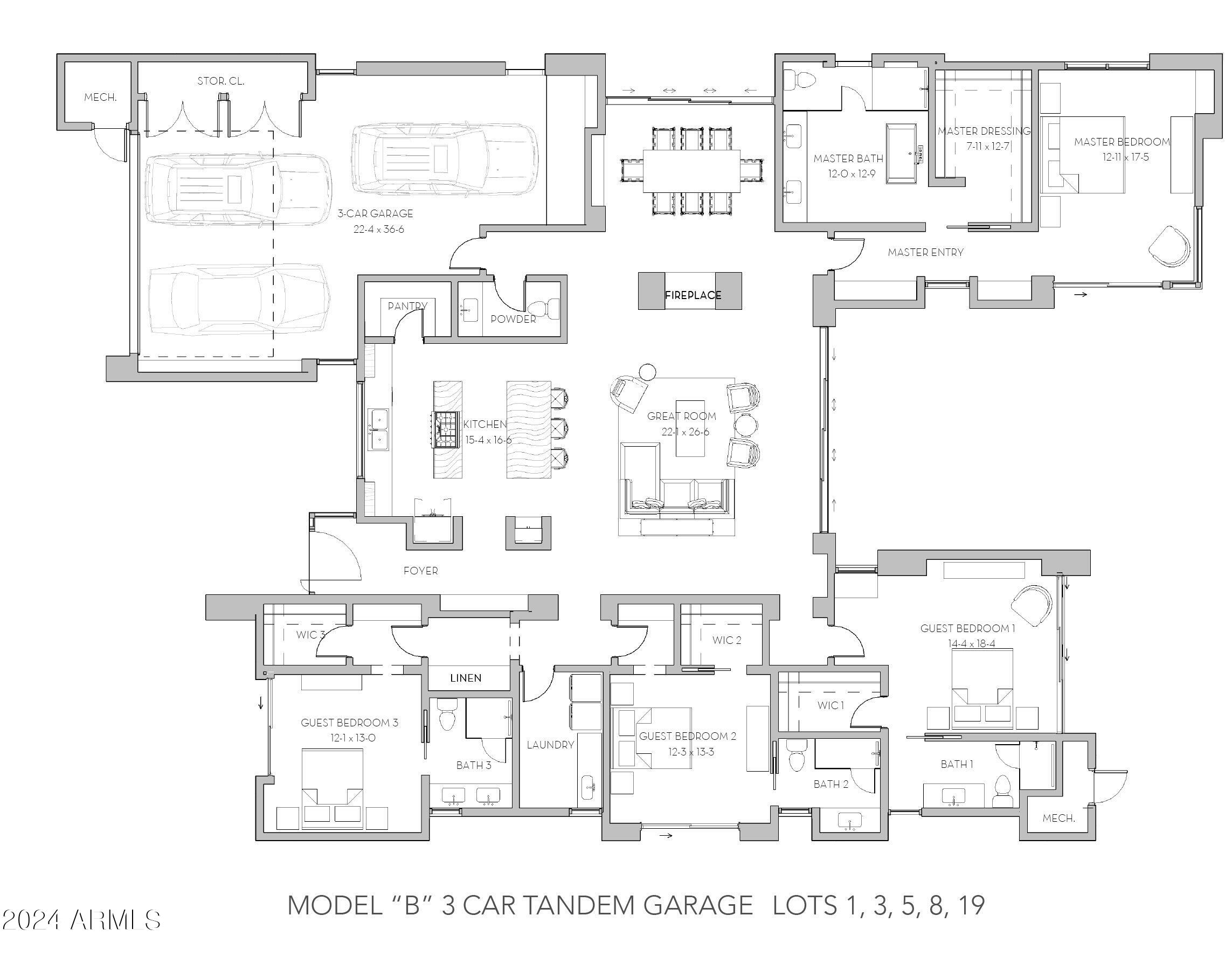 28083 North 109th Way Scottsdale, AZ 85262 - Photo 9 of 9 MODEL B 3 CAR TANDEM FLOOR PLAN