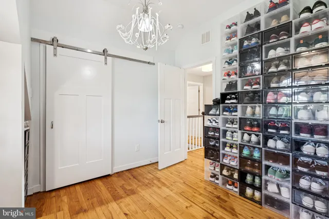 a view of a room with shelves