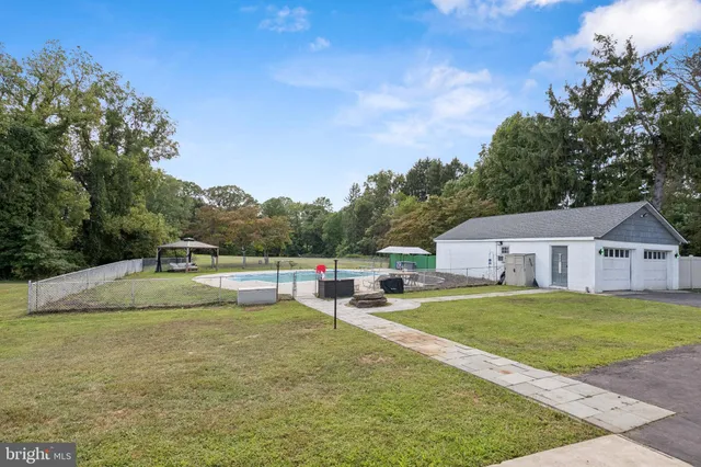 a view of a swimming pool with a yard