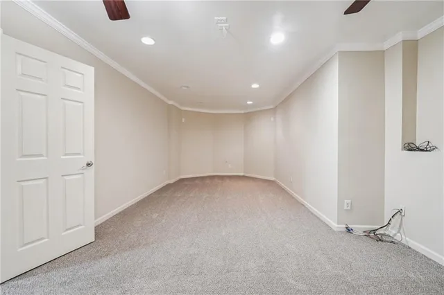 a view of balcony with wooden floor