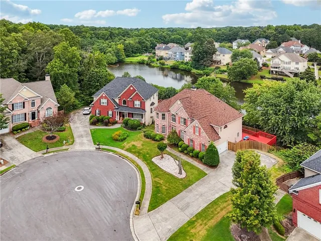 a view of a lake with a outdoor space