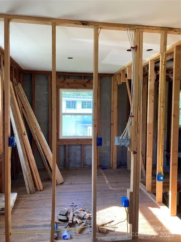 a view of a balcony with chair