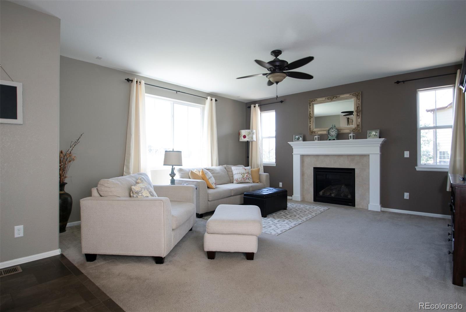 10459 Meadowleaf Way Highlands Ranch, CO 80126 - Photo 8 of 33 a living room with furniture and a fireplace