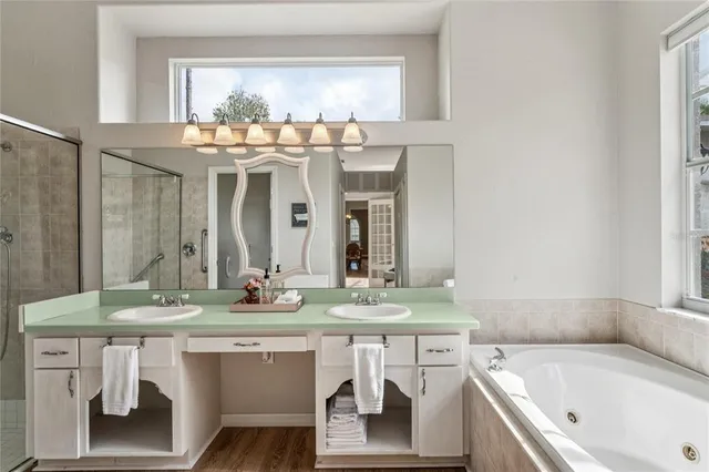 a view of a hallway with wooden floor and a potted plant