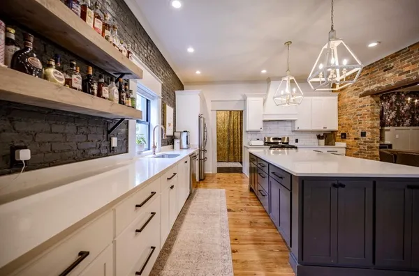 a kitchen with lots of counter top space