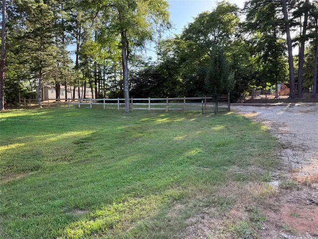 a view of yard with green space and trees