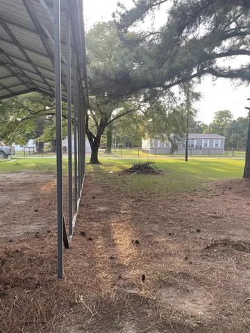 a view of backyard with large trees