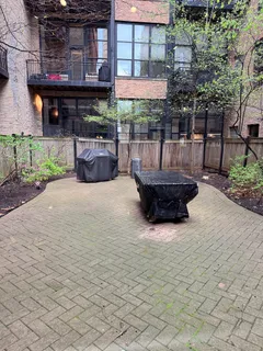 an outdoor space with a patio