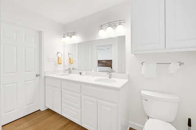 a bathroom with a toilet a sink and mirror