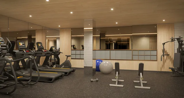 a view of a room with gym equipment
