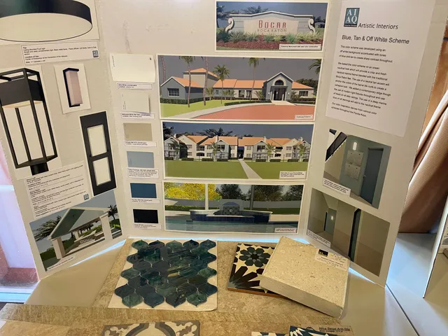 a living room with furniture a dining table and a fireplace