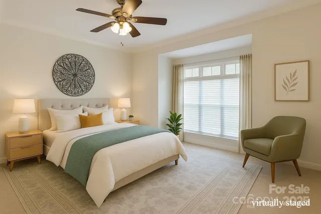 a view of a yard with plants and trees