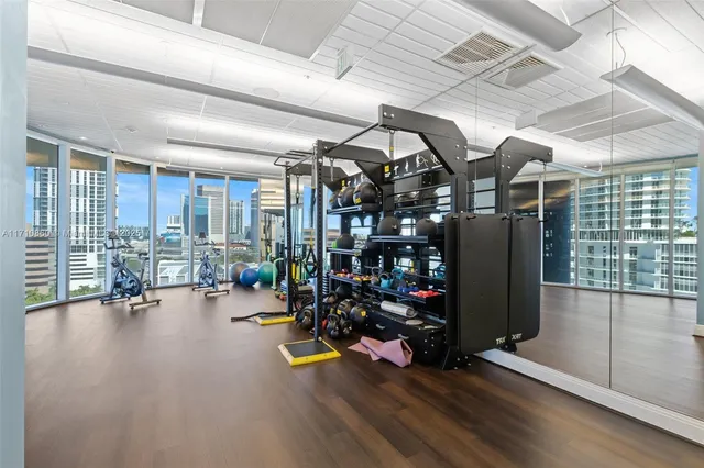 a view of a room with gym equipment