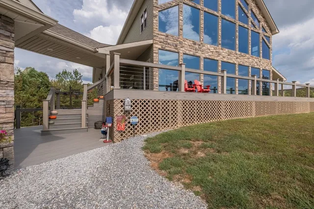 a view of a porch with a yard