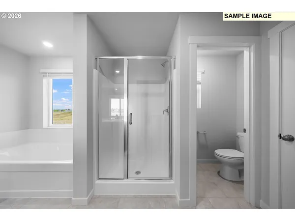 a bathroom with a shower and a toilet