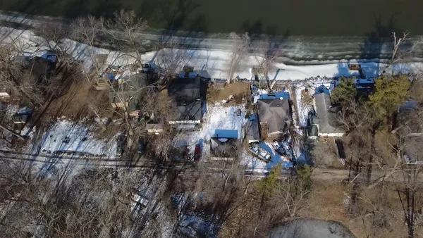 an aerial view of waterside residential houses
