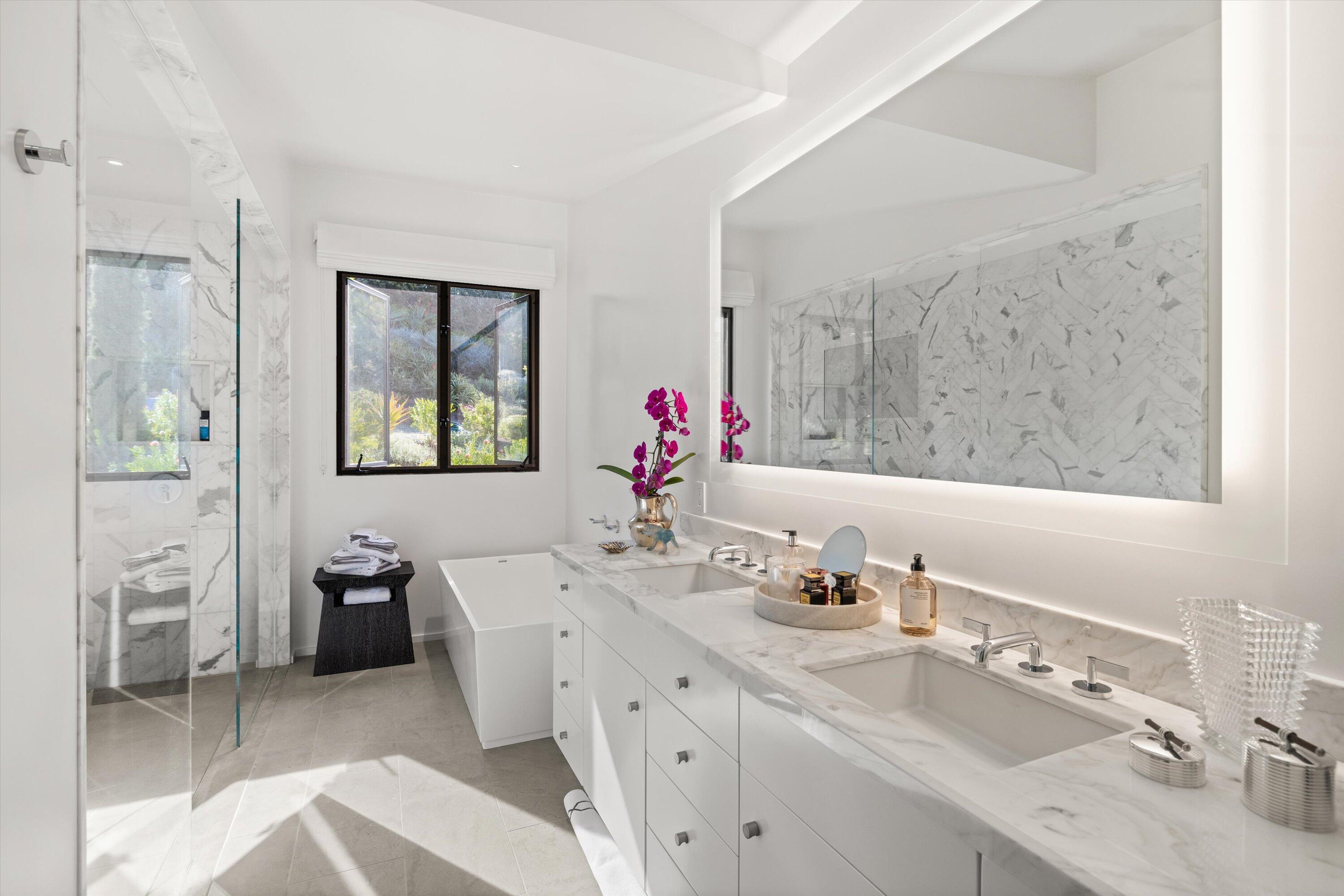 448 Court Place Montecito, CA 93108 - Photo 15 of 33 a bathroom with a double vanity sink mirror and painted walls