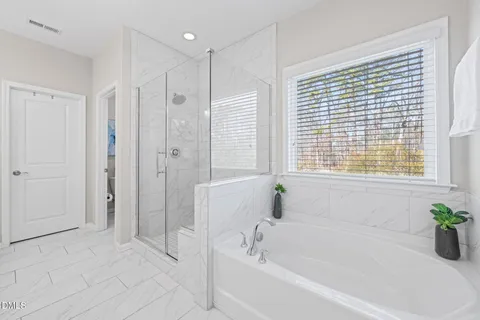 a bathroom with a bathtub and a shower